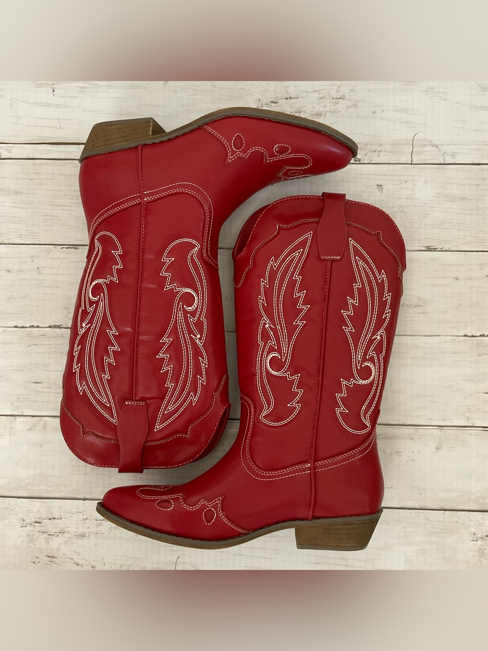 Mia Too Women's Western Cowboy Boot in Red with White Stitching, Wessley style 8